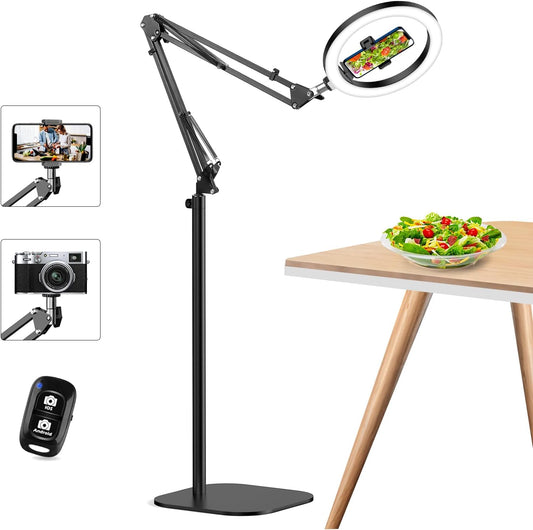 10" Ring Light Tripod for iPhone Overhead Phone Mount Holder, Flexible Ring Light with Stand - LED CRI >95 & Adjustable 70" Height, Phone Stand for Recording Video Camera Selfie Vlog TikTok YouTube