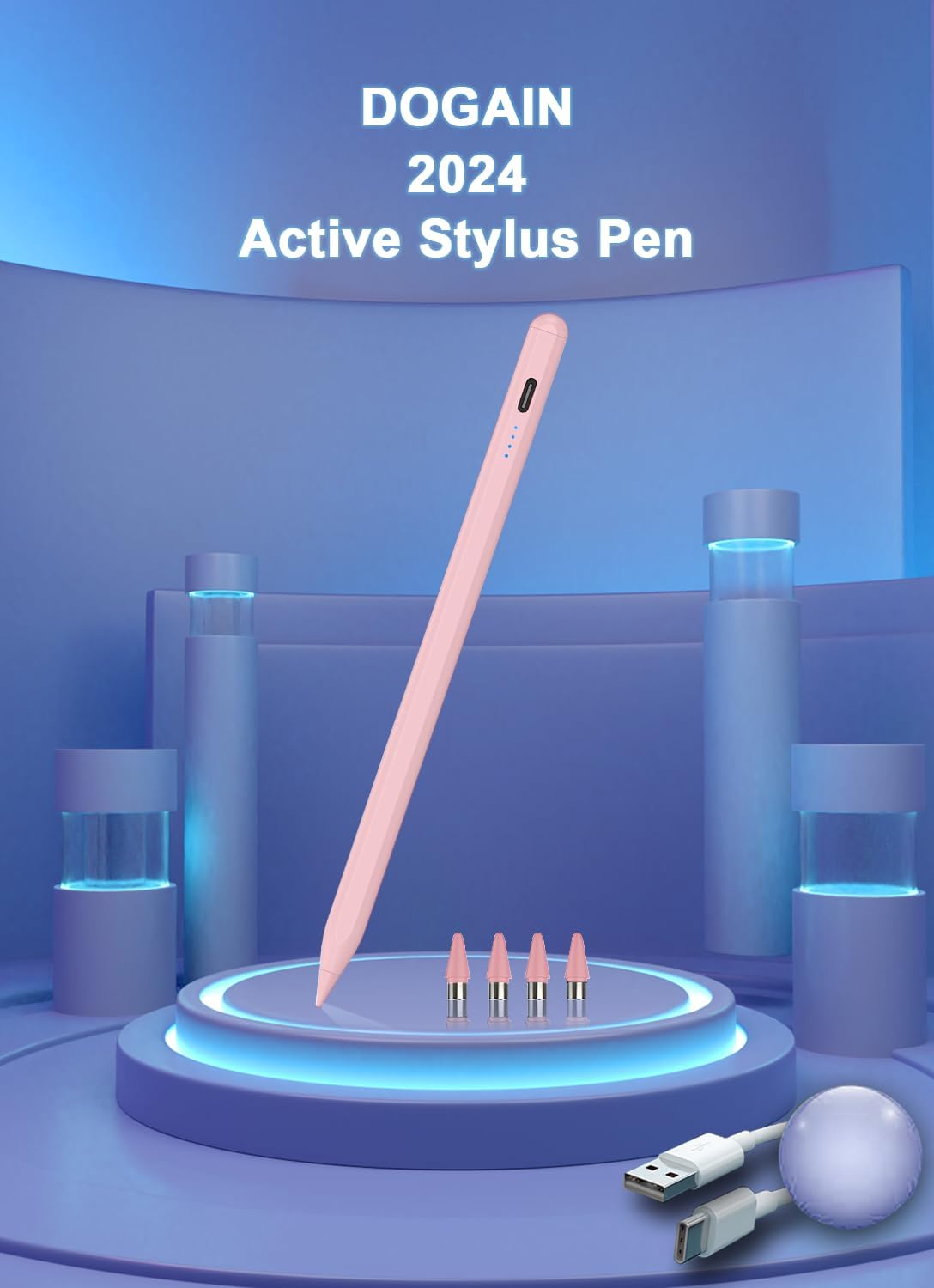 Stylus Pens for Touch Screens Power-Display Tablet Pen POM Tip Magnetic Digital Touch Pen Compatible with iPhone/iPad/iPad Pro/Lenovo/Switch/Android Smartphone and Tablet Devices (Pink)