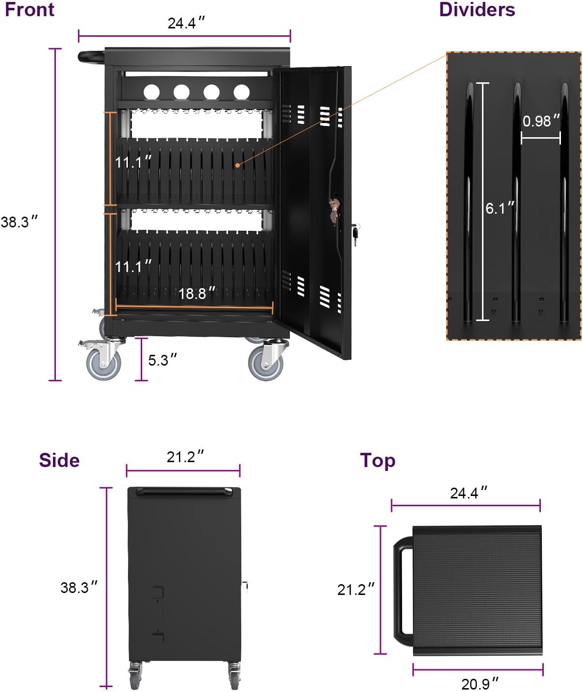32-Port 30-Bay Charging Cart with Lock, White | Laptop Storage, Cord Management, Access Lock, for iPads/Chromebooks up to 16.3", for School/Business