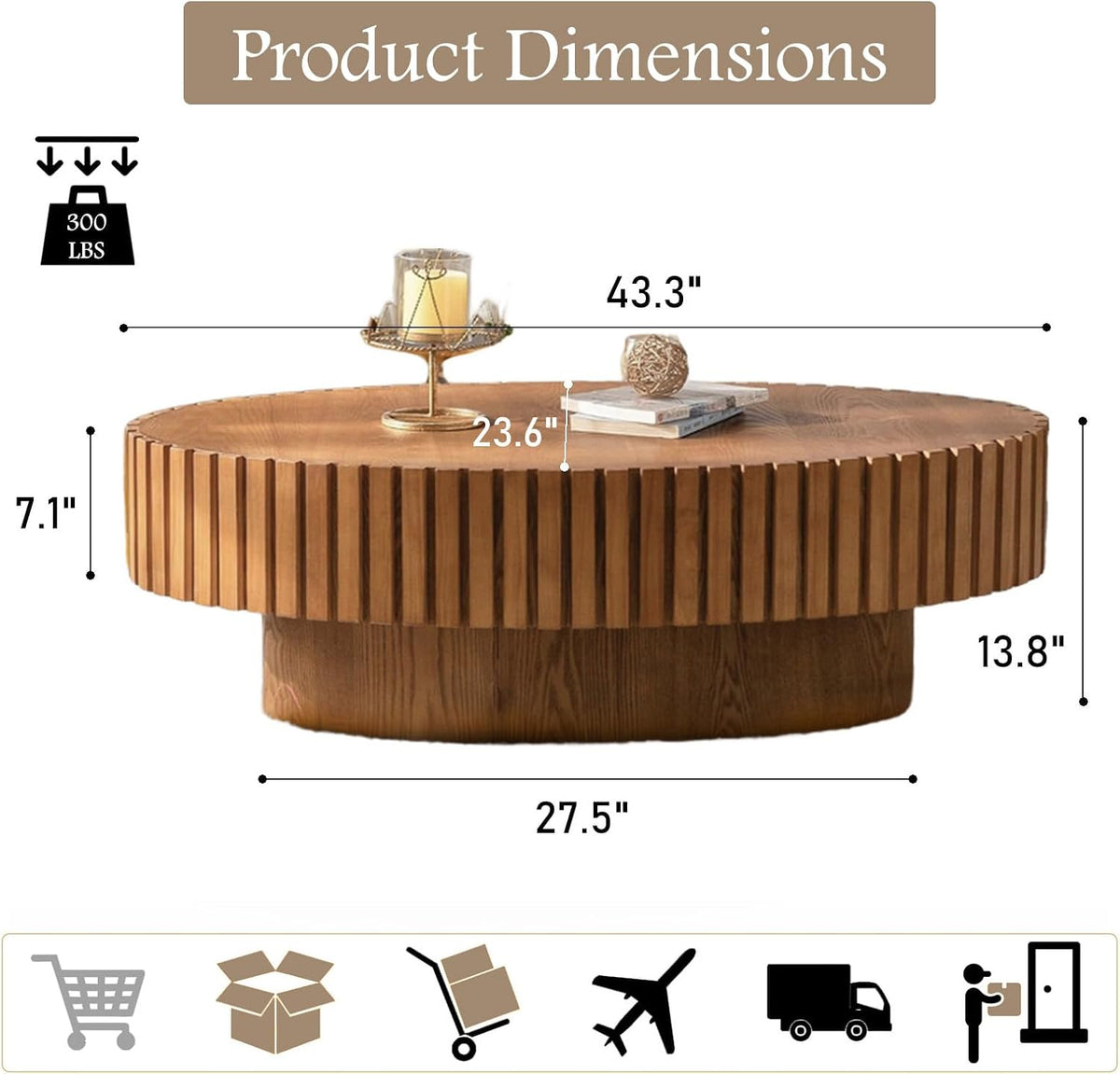 43.3" Oval Wood Coffee Table,Wood Color