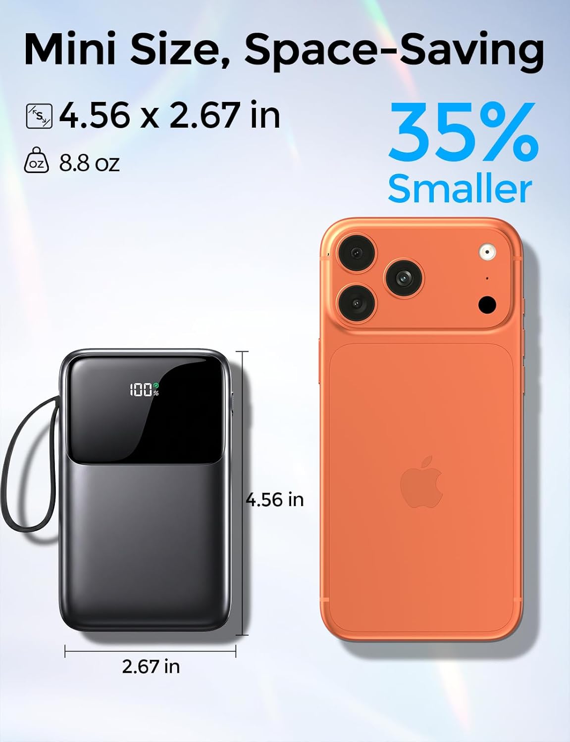 Power Bank, 15000mAh Portable Charger with Built in Cable, 22.5W Fast Charging, 6 Outputs, Slim Travel Essential Battery Pack with LED Display, Compatible with iPhone 17/16/15/14/13, iPad Black