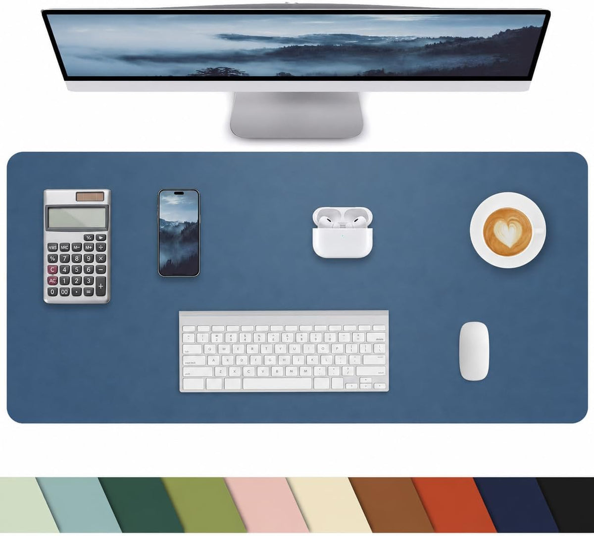 PULeather Non-Slip Desk Mat, Large Mouse Pad & Laptop Desk Pad - Waterproof Writing Pad for Office & Home (Grey Blue, 35.4" x 17")