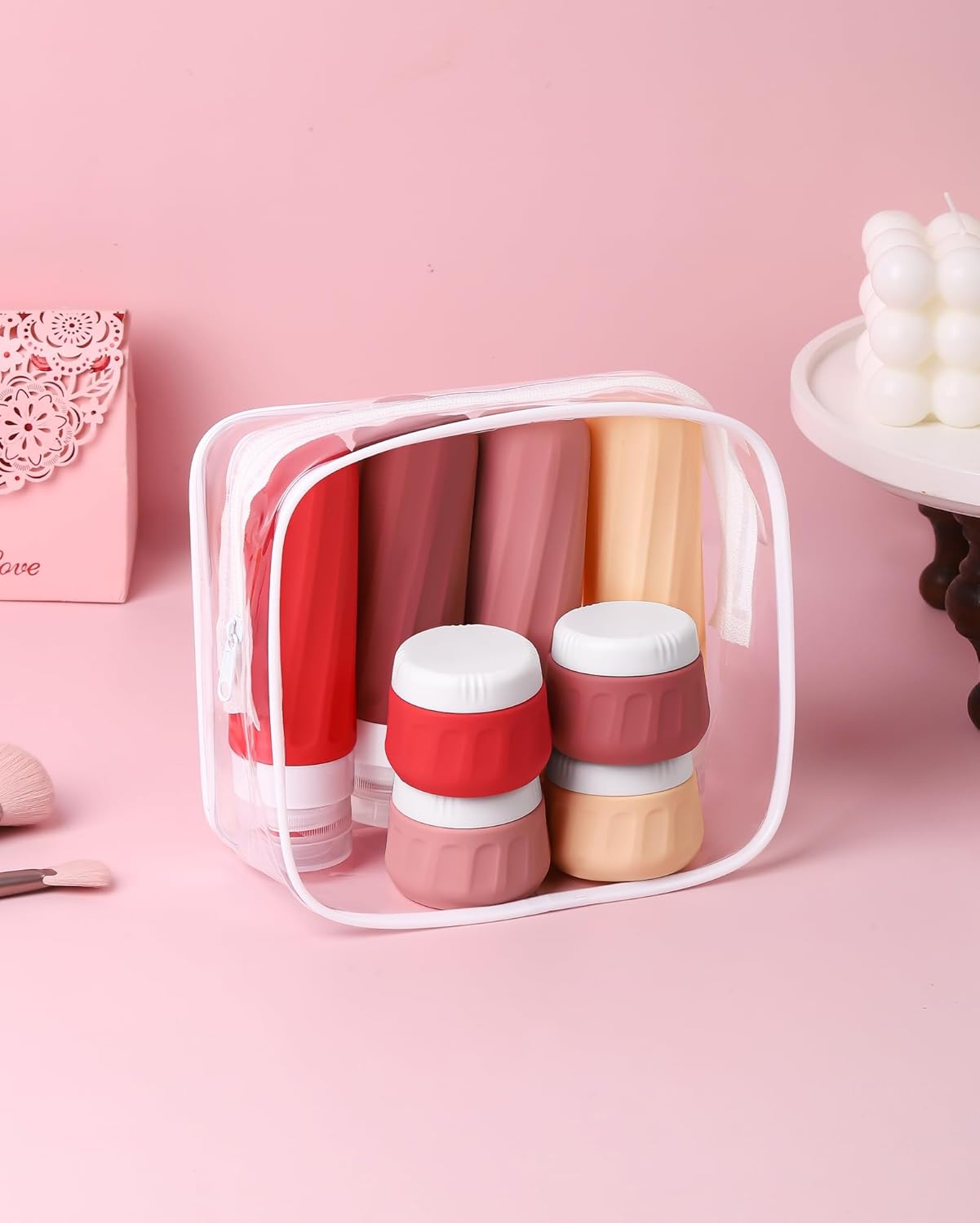 Mrsdry Travel Size Toiletries 8 Pack, TSA Approved 3oz/1oz Silicone Refillable Containers with Clear Travel Bag