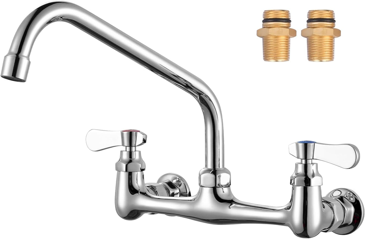 Commercial Sink Faucet with 10” Swivel Spout, 8" Center Wall Mount Kitchen Faucet, Dual Handles Brass Utility Sink Faucet for Laundry Room Restaurant Compartment Sink, Polish Chrome