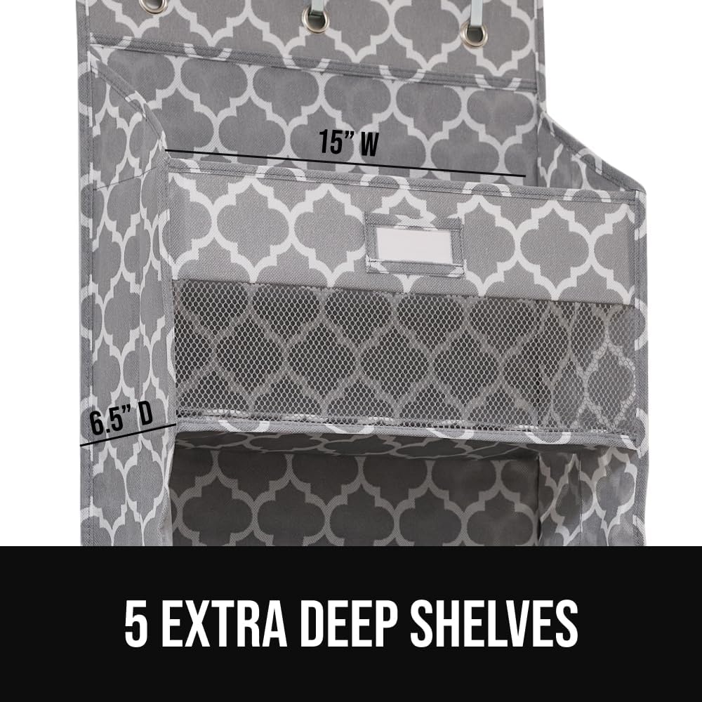 GORILLA GRIP Over The Door Organizer Storage, 5 Deep Hanging Shelves, Holds 50lbs, Closet Organizers Shelf for Bedroom, Shoes, Bathroom, Nursery, Dorm Essentials, 58x15 Inches, Quatrefoil