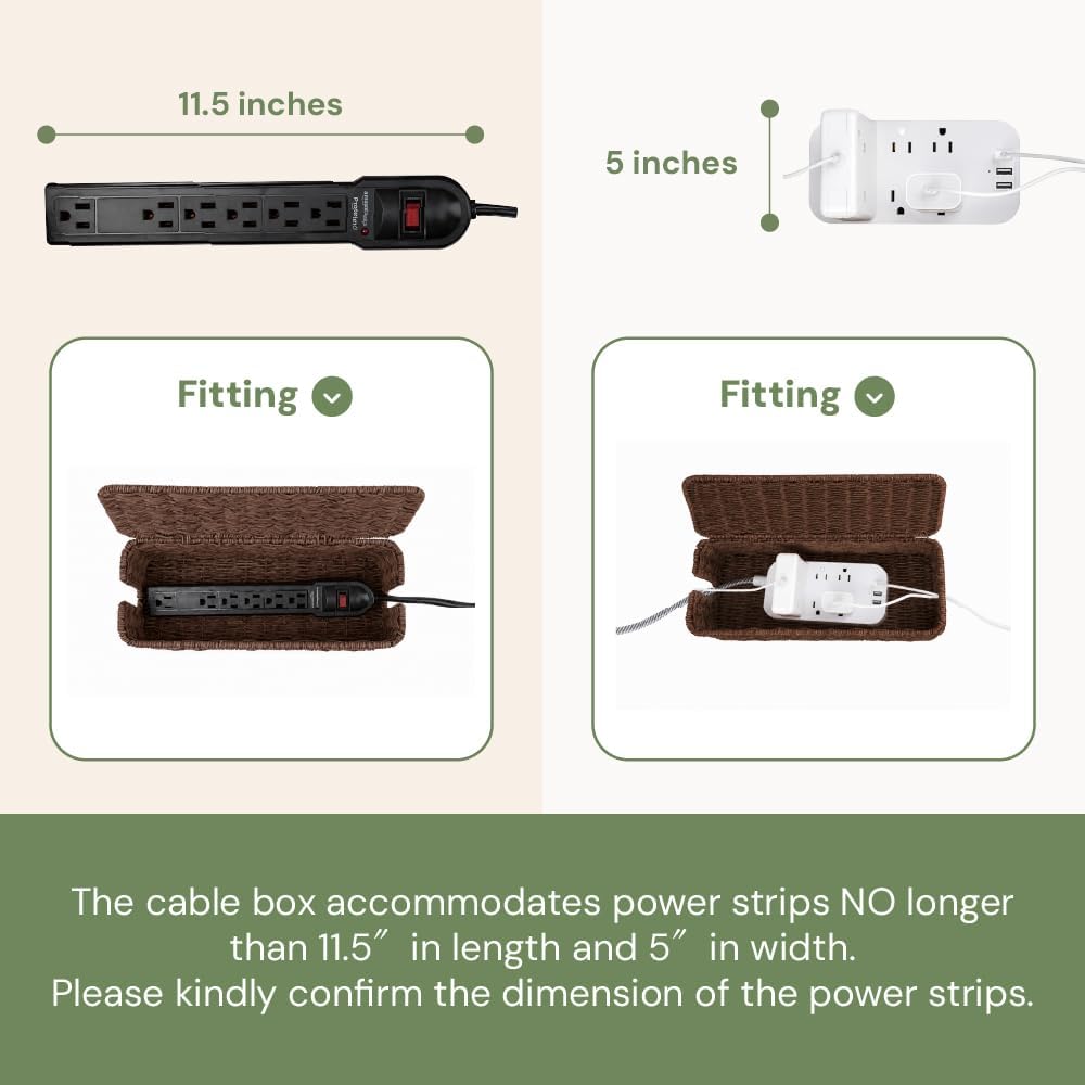Cable Management Box, Handmade Rattan Cord Organizer for Power Strip | Open Slots Cord Hider for Power Strip, Router & USB Hub, Registered U.S. Design Patent