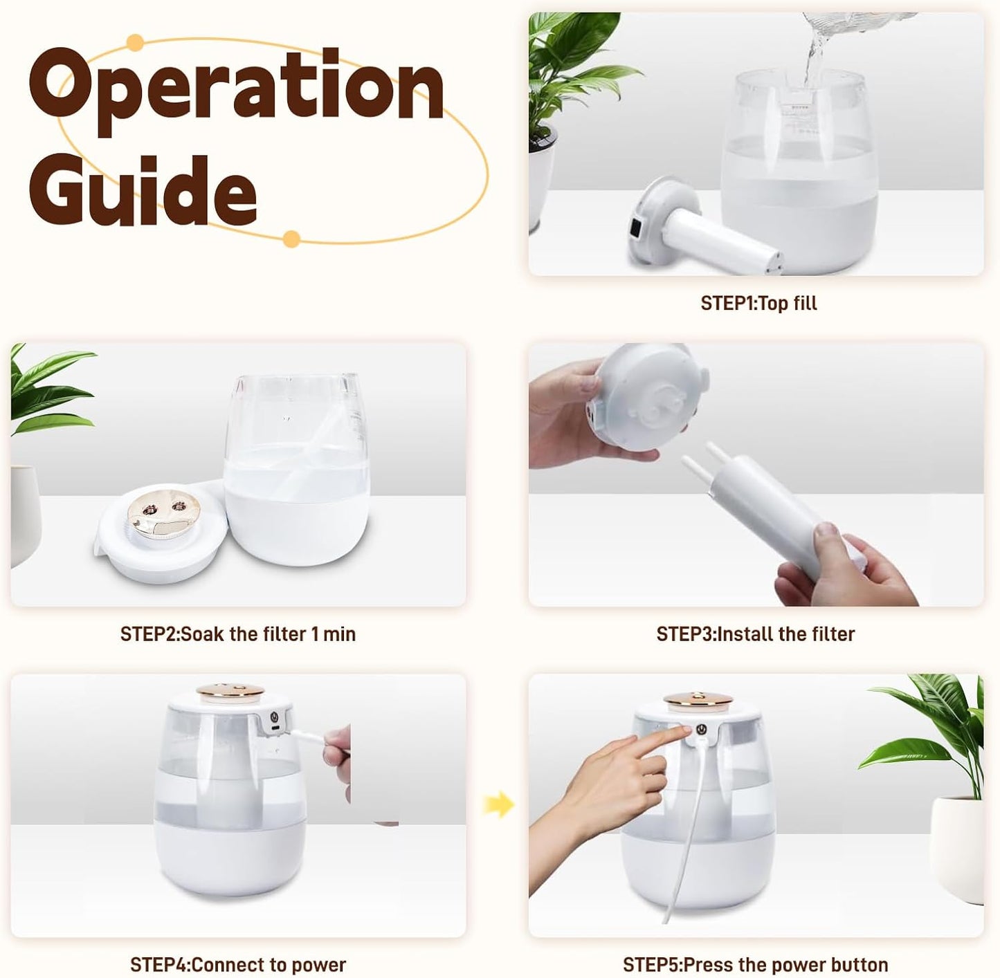 Double Spray Air Humidifier for Bedroom, 2L Quiet Cool Mist Humidifier for Plants Dorm Room Office Home Car Personal Humidificador with Digital Display 3 Mist Modes & Night Light