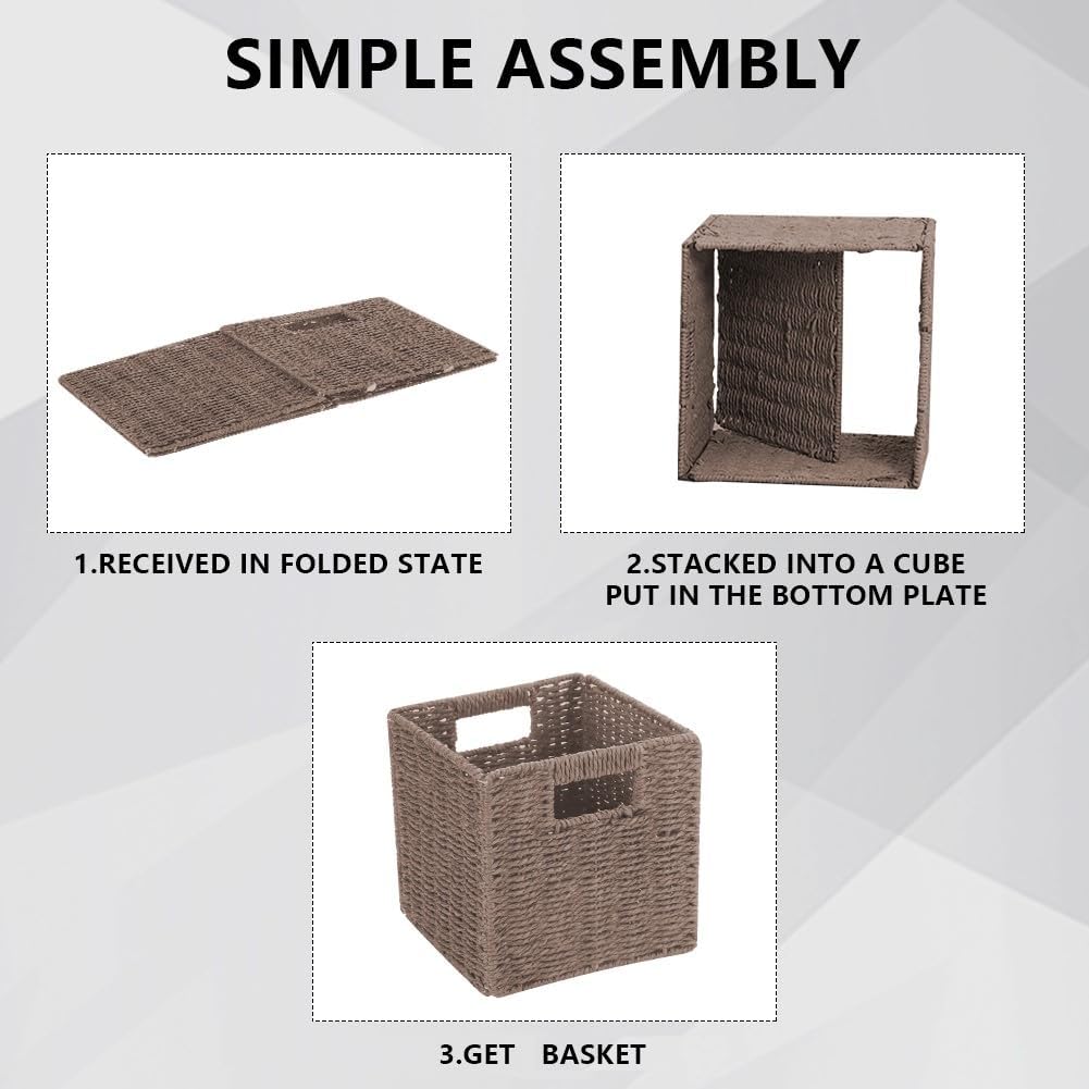 6 Pack 8.7 Inch Wicker Baskets | Hand Paper Rope, Storage Baskets,Foldable Cube Storage Bins Organizer Square Wicker Cubes for Shelves(Brown)