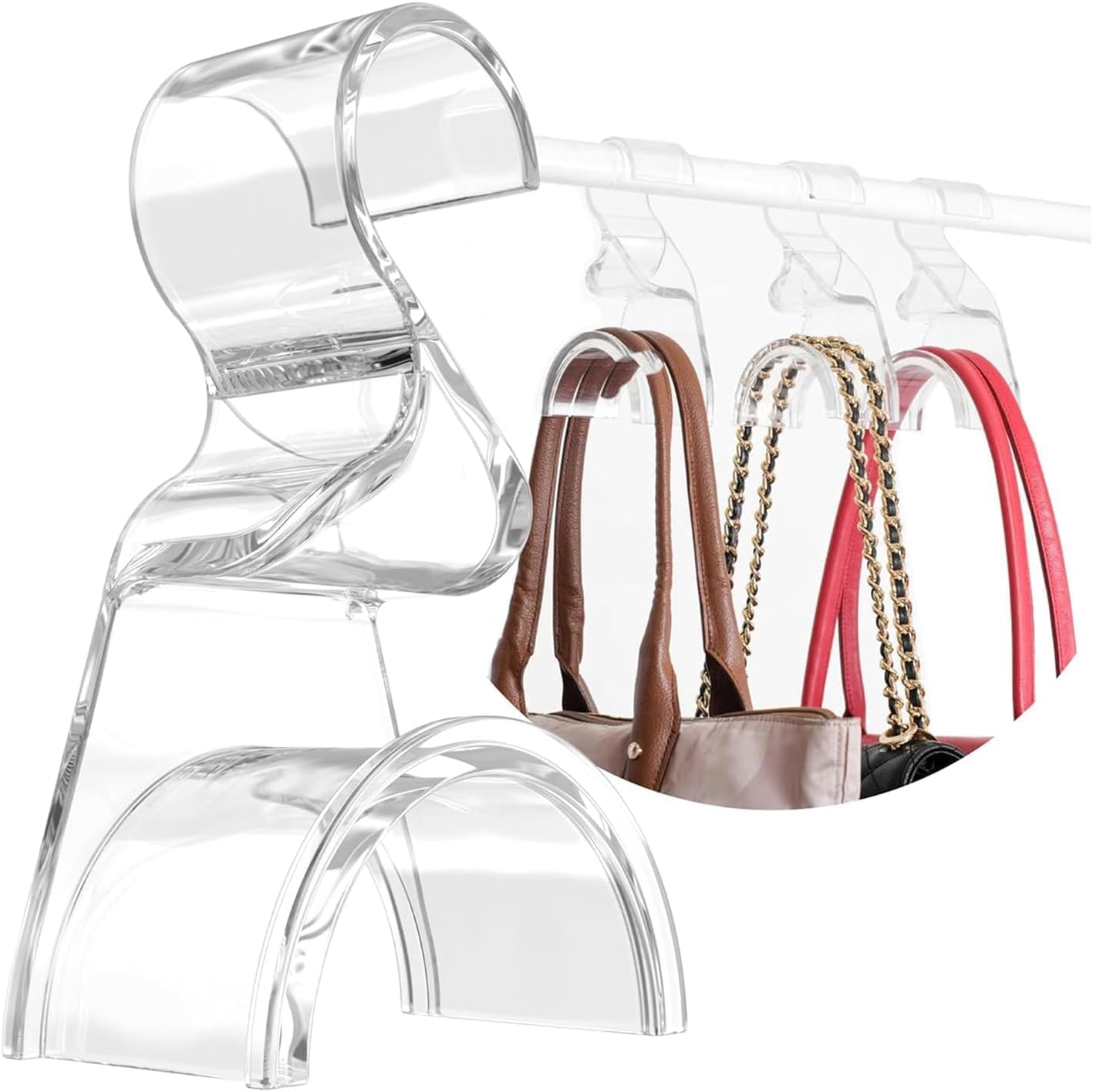 Wiosi Handbag Hanger 3 Pack - Durable Luxury Acrylic Holder Organizers Storage for Purse Tote Bag Satchel Backpack Crossover - Holds Up to 66Lbs – Easy to Clean, No Tools Required
