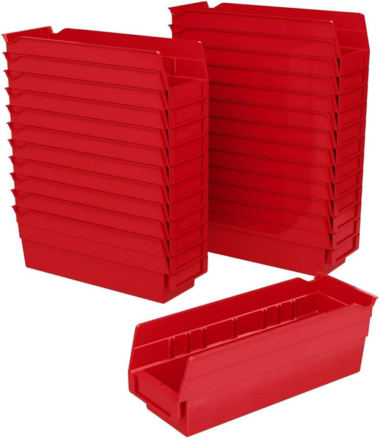 Akro-Mils 30120 Plastic Shelf Bins, Heavy Duty Storage Bins for Garage, Closet, and Drawer Organization, 12" x 4" x 4", Red, 24-Pack
