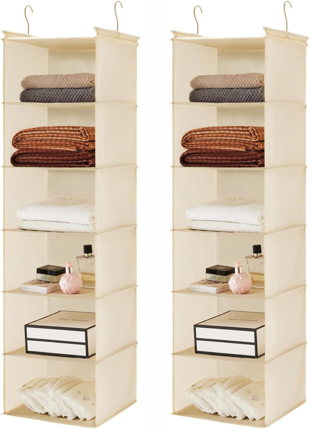Hanging Shelf Closet Storage Organizer Removable Drawers ，Hanging Storage Organizer Hanging Sweater 2 Sock Underwear Drawers for Closet, Bedroom, Beige
