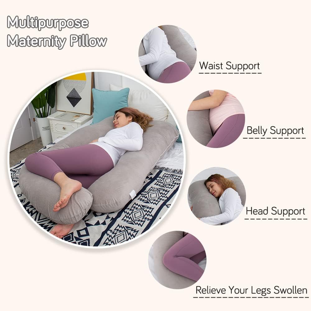 60 Inch Pregnancy Pillows for Sleeping, Extra Large U Shaped Body Pillow, Pregnancy Pillow, Maternity Pillow for Pregnant Women with Velour Cover (Grey)