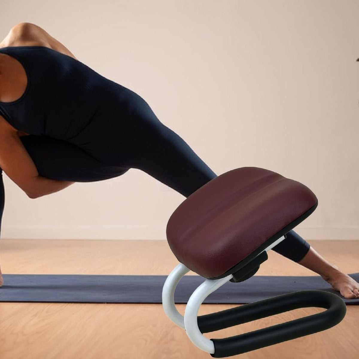 Meditation Bench, Adjustable Height Kneeling Stool with Thick Cushion, Deep Red Seiza Chair for Yoga Zen Prayer Practice
