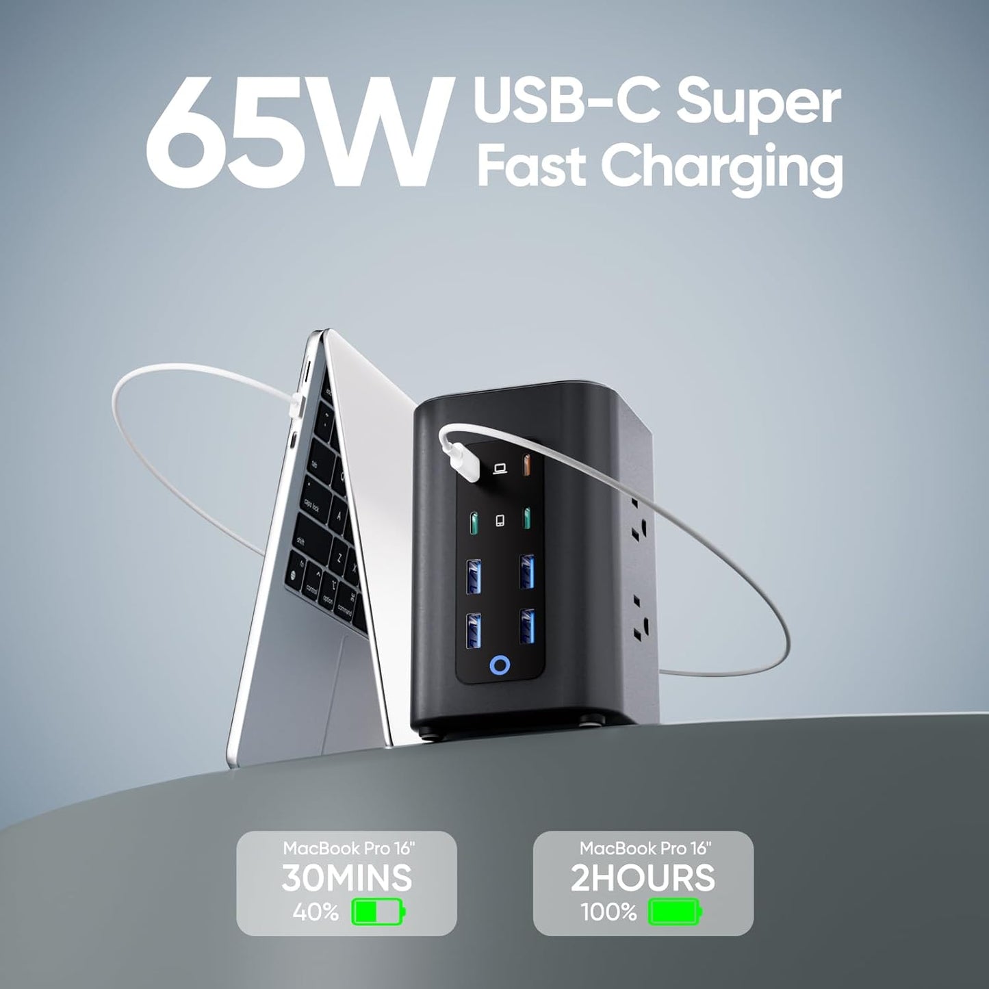 TenTrend Power Strip Tower, 230W Total Fast Charging Station for Multiple Devices, 5FT Extension Cord Tower with 6 Outlets 8 USB(4 USB C), 2000J Surge Protector for Home Office, Dorm Essentials