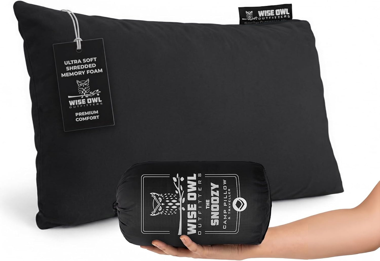 Wise Owl Outfitters Camping Pillow – Memory Foam Travel Pillow for Airplane Sleeping, Hiking, Backpacking & Outdoor Use - Small & Portable for Adults, Car, Camp & Tent