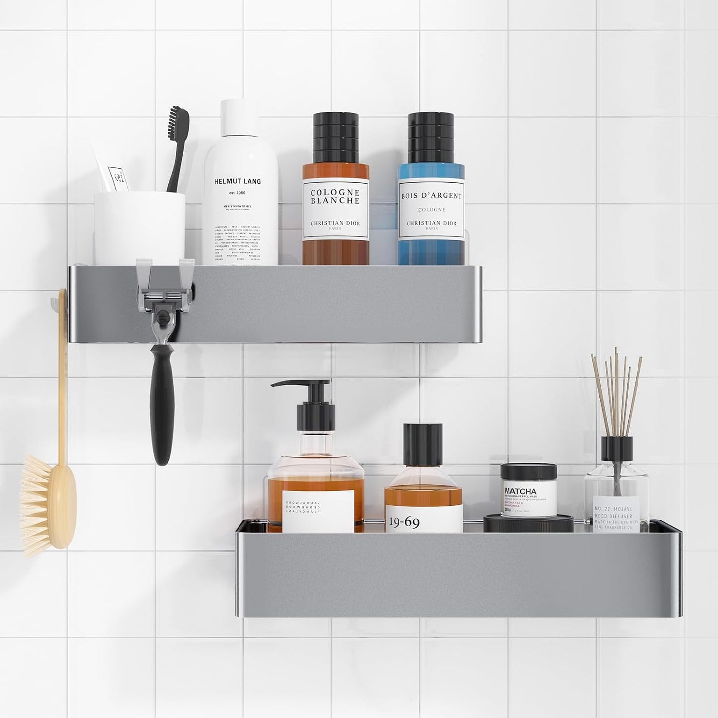 Kitsure Shower Caddy - 2 Pack Adhesive Shower Organizer, Rustproof Metal Shelves, No-Drill Bathroom Organizers and Storage, Grey, Large