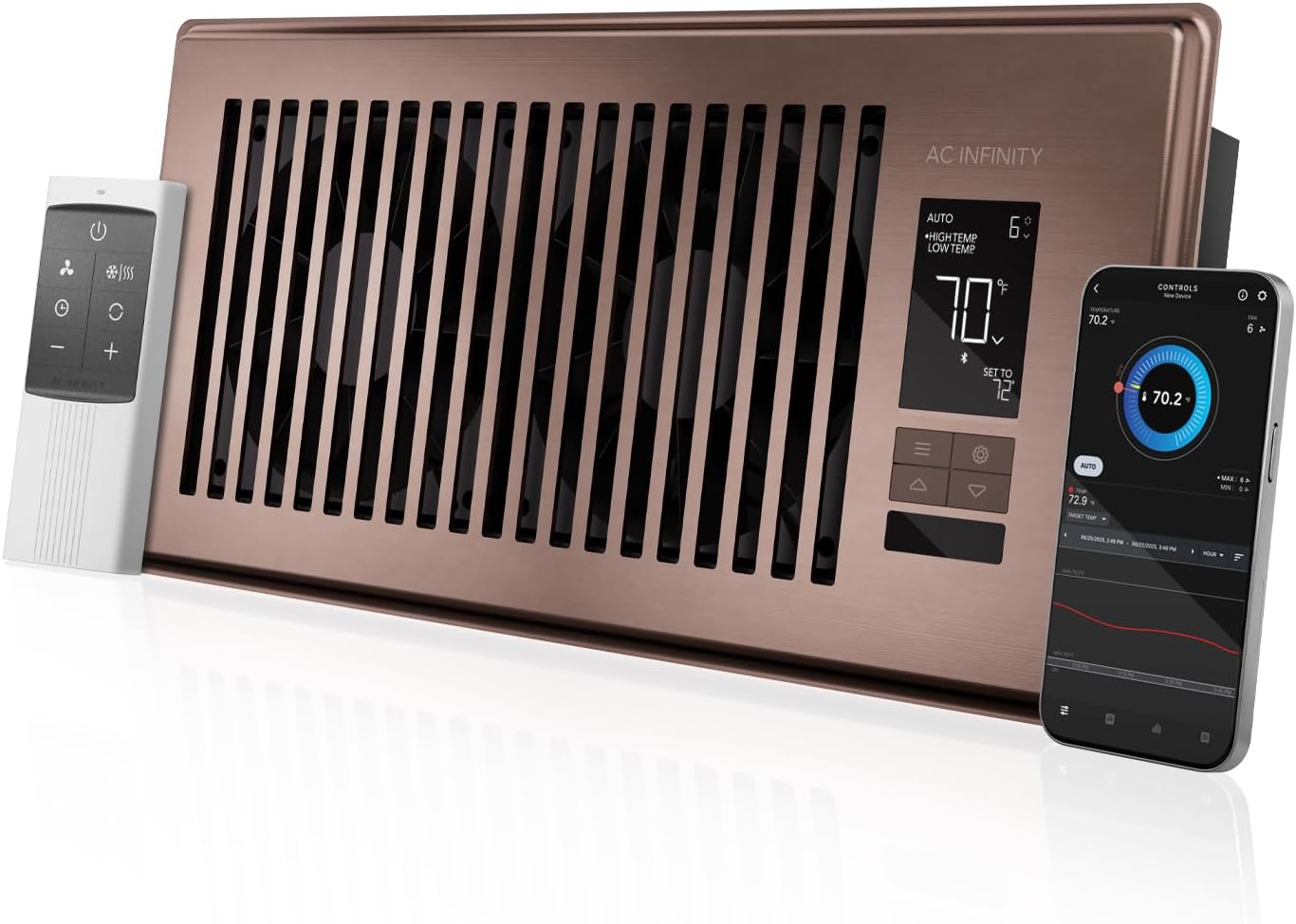 AC Infinity AIRTAP T4 Bronze, Register Booster Fan for 4” x 10” Vents, Thermostat Control Improves Heating & Cooling, Quiet 10-Speed Remote Control & Bluetooth App. ONLY FITS 4” x 10” Duct Openings