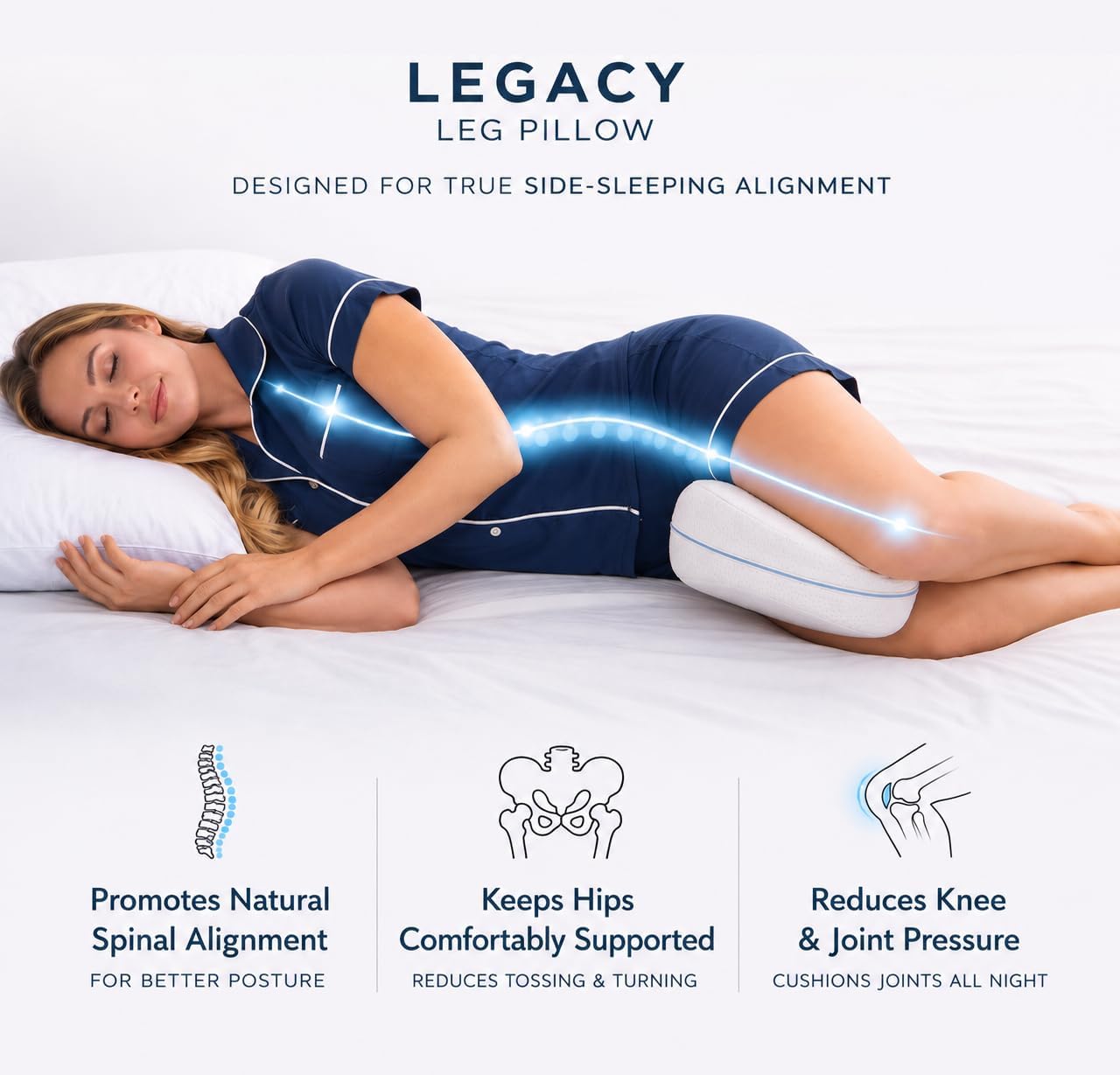 Contour Legacy Leg & Knee Foam Support Pillow for Side Sleepers Soothing Relief for Back, Hips, Knees, Joints, Nerves & Muscles