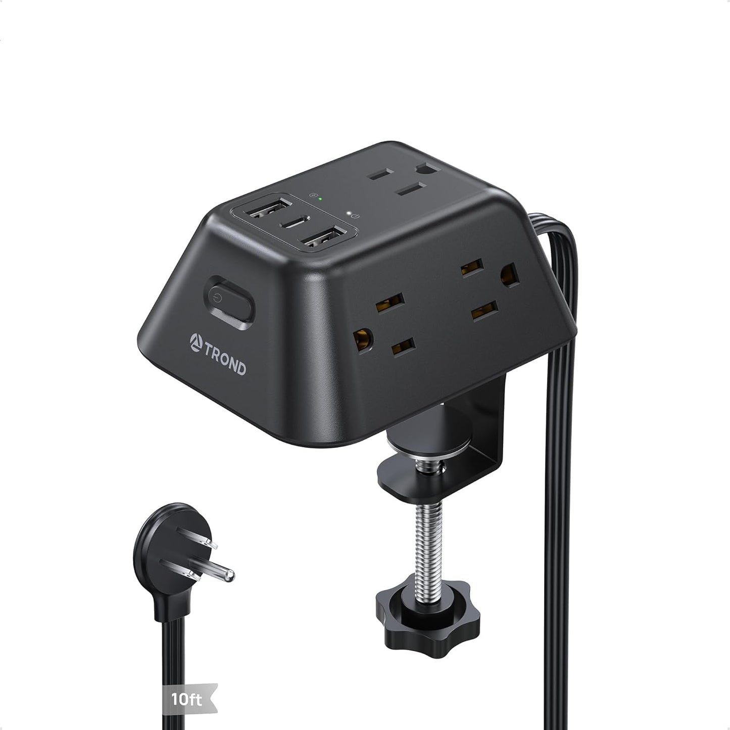Desk Clamp Power Strip, Surge Protector with 5 AC Outlets and 3 USB Ports, Desk Mount Charging Station, Fit 1.97in Tabletop Edge Thick, 6FT Extension Cord, for Home Office Gaming Accessories, Black