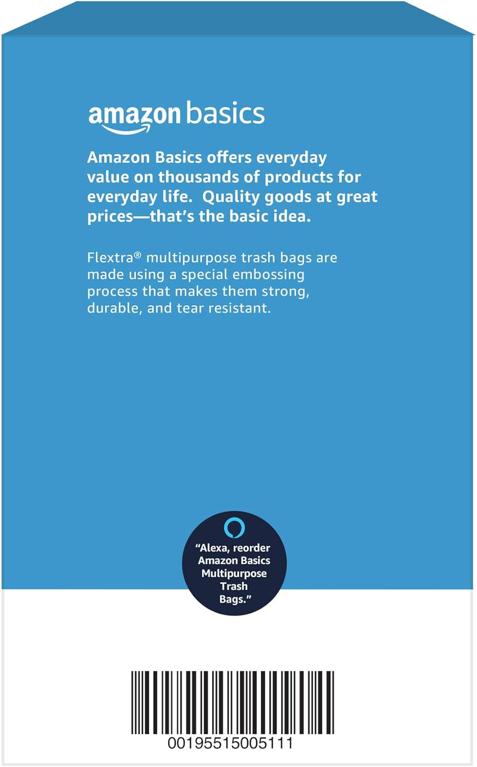 Amazon Basics Flextra Multipurpose Drawstring Trash Bags, 30 Gallon, 50 Count, Tear Resistant