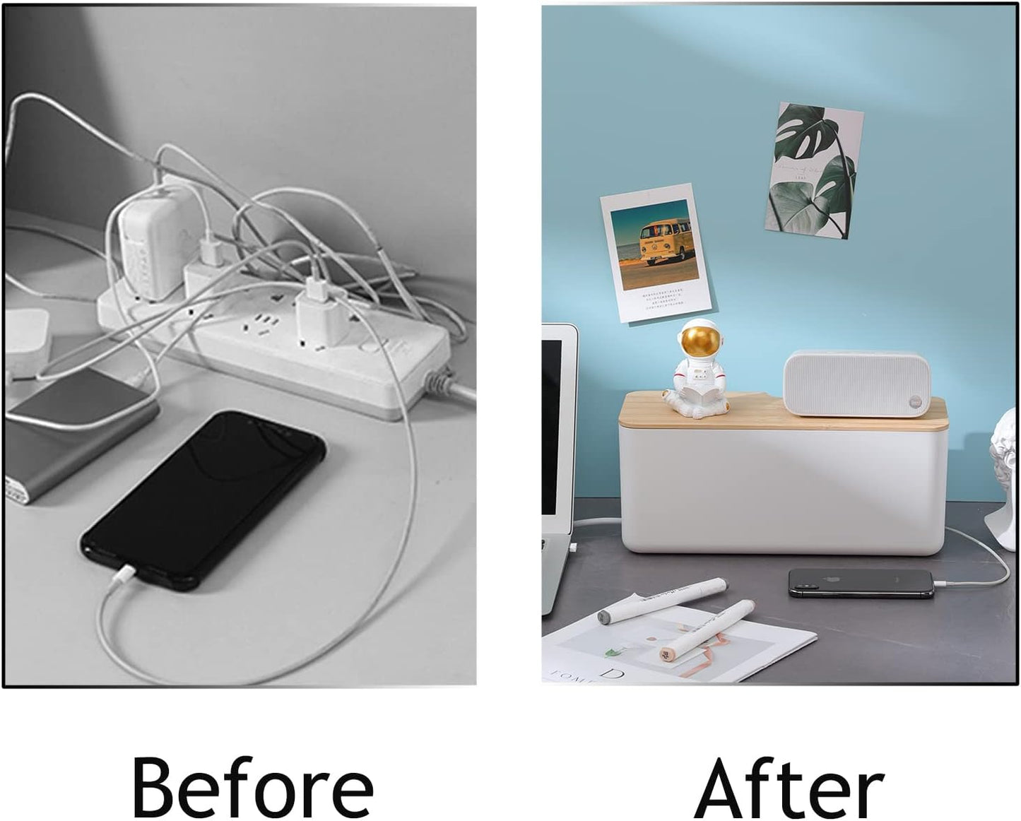 Changsuo Wall Mount Cable Management Box LargeCable Organizer Box for Extension Cord Power Stripe Surge Protector Wire Management Concealer Organizer Cover Hider for Desktop (Large, White)