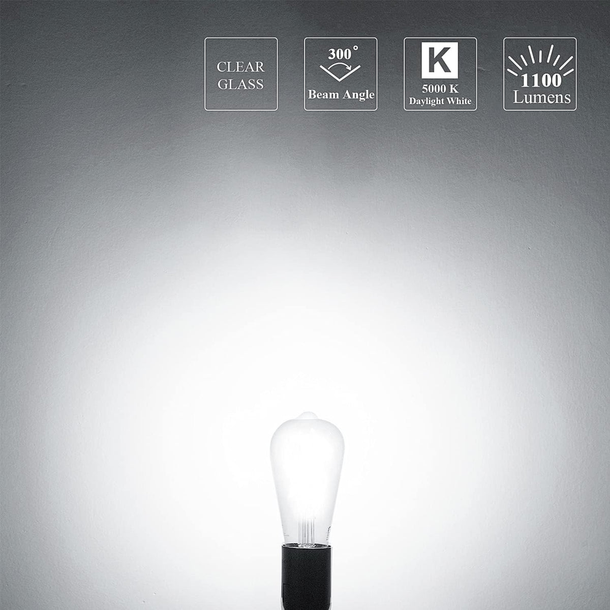 MASTERY MART 100 Watt LED Bulb, Edison Bulbs, Dimmable Lightbulbs E26, 5000K Daylight White Bright 9W 1100 Lumens, ST21/ST64 Vintage Lightbulb, UL Listed, Clear Glass, Decorative Light Bulb (10 Pack)