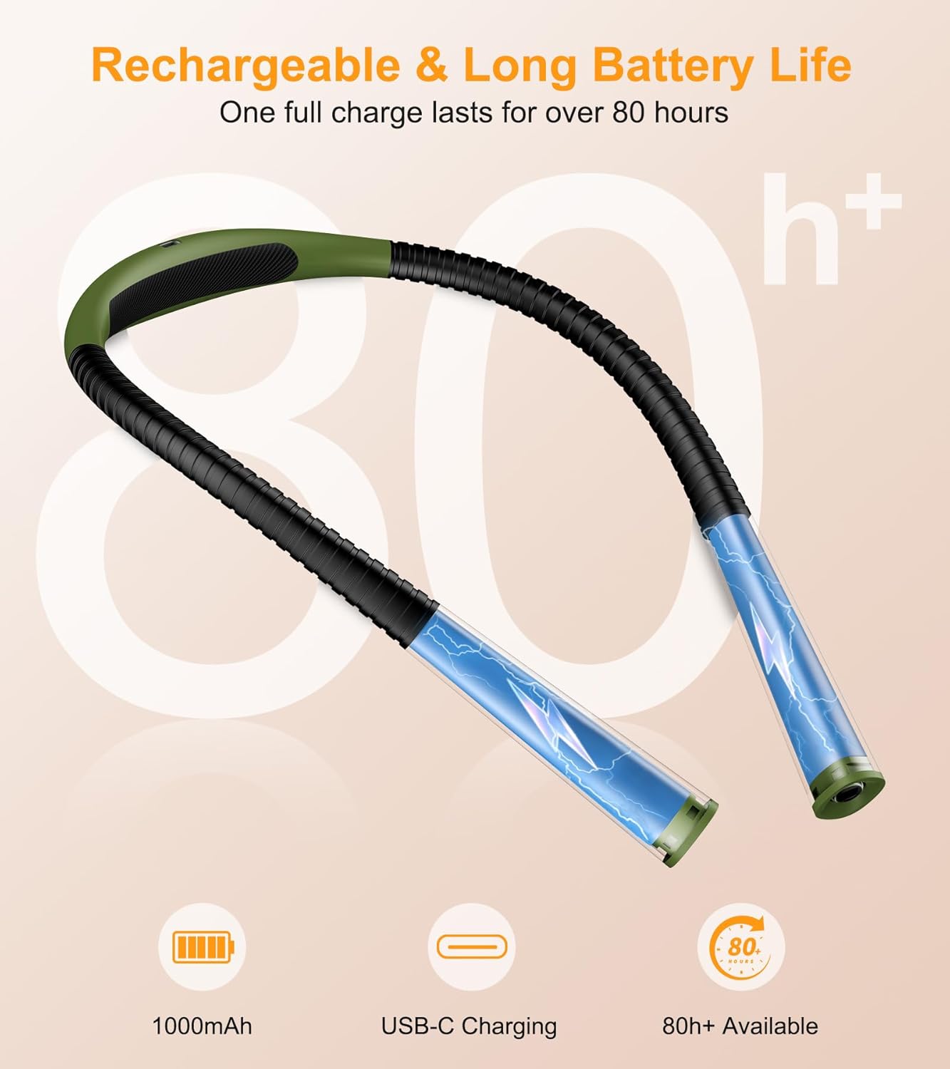 Gritin Book Light, Eye Caring 4-Color & 5-Brightness Neck Light Reading Light- Stepless Dimming,30-min Timer,80+ Hrs Runtime,Bendable Round Neck Design, Lightweight for Reading-Deep Green