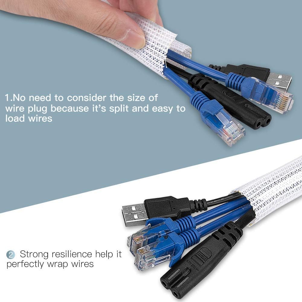AGPTEK Cable Sleeve, 10ft - 4/5 inch Cable Management Cord Hider, White
