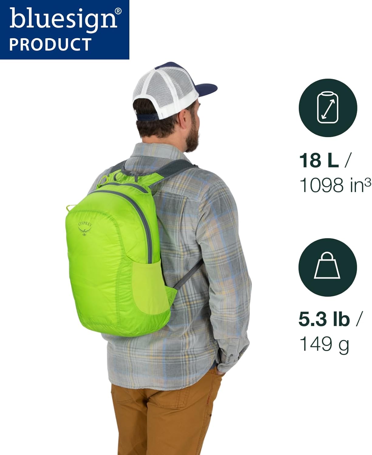 Osprey Ultralight Collapsible Stuff Pack - Lightweight, Packable Travel Backpack — Extra Bag For Travel and Every Day — 18 L Capacity Daypack to Expand Luggage, Tundra Green