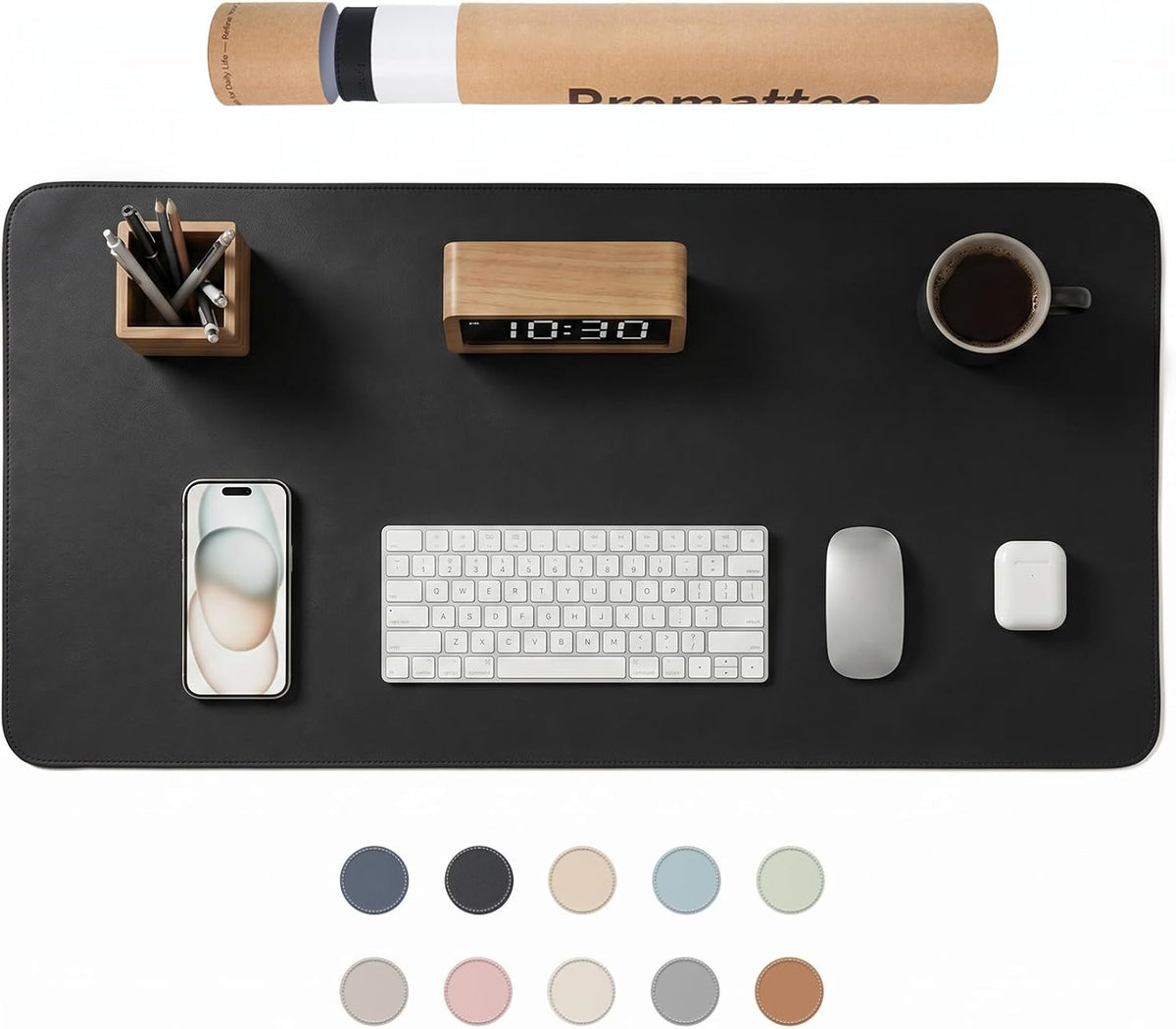 Large Desk Pad Non-Slip Desk Mat Protector for Keyboard Mouse Waterproof Vegan Leather Surface Faux Leather Laptop Mat Smooth Mouse Pad Premium Gift Tube Obsidian Black 39" x 17"