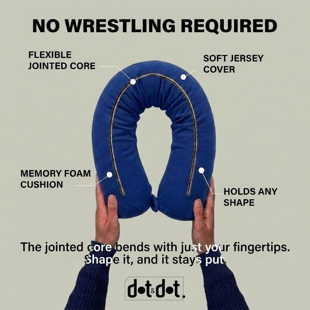 Dot&Dot Twist Memory Foam Travel Pillow for Airplanes - Travel Neck Pillow for Sleeping - Airplane Pillow for Neck Support - Adjustable, Bendable Neck Roll Pillow (Sapphire, One Size)