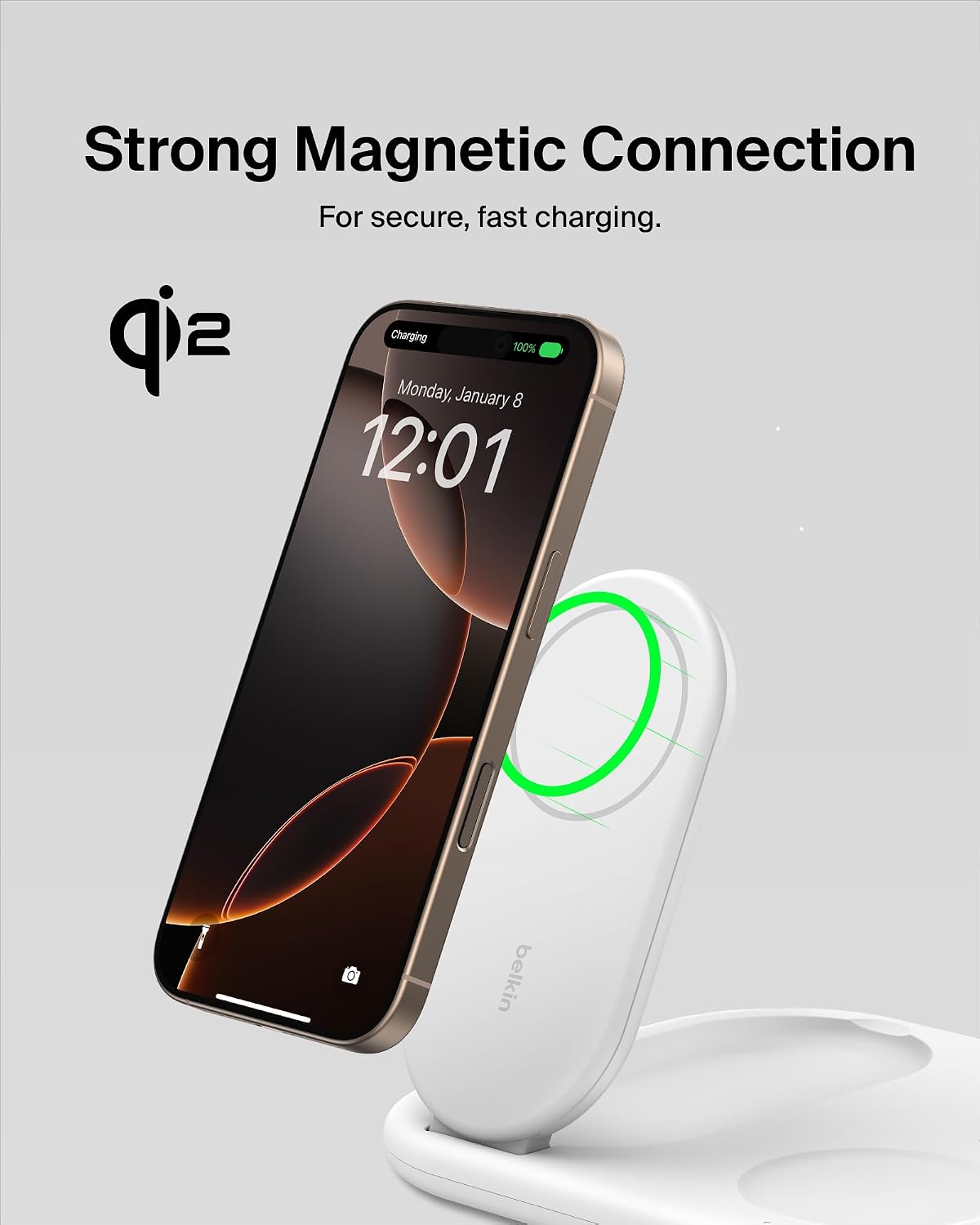 Belkin Qi2 Magnetic Wireless Charging Station, 3 in 1 Foldable Charger | MagSafe compatible, Apple Watch, AirPods, Qi2 certified, wireless charging station, travel stand