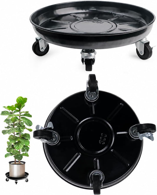 12 Plant Caddy with Wheels, Indoor Outdoor Rolling Caddy, 2-Pack Black