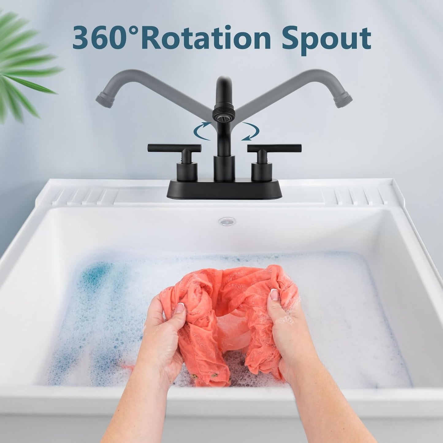 Aolemi Utility Sink Faucet 4 Inch Centerset, Laundry Sink Faucets with Swivel Spout and 3/4" NPT Threaded End, Dual Handle Faucet for Laundry or Utility Room, Matte Black