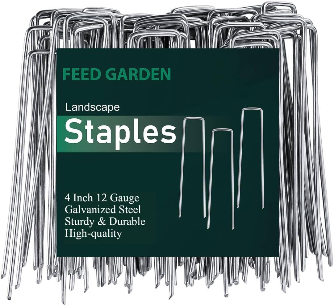 FEED GARDEN 10 Inch 50 Pack Galvanized Landscape Staples 11 Gauge Anti-Rust Garden Stakes Landscaping Fabric SOD Pins Yard Stakes for Weed Barrier Fabric