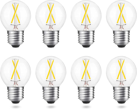 2 Watt(25-30W Equivalent) LED Vanity Light Bulb, A15 Globe Bulb, Bright White 5000K, E26 Medium Base, Ideal for Bathroom Mirror, Porch, Strip Lights, Ceiling Fan, Night Light, Dimmable, 8 Pack