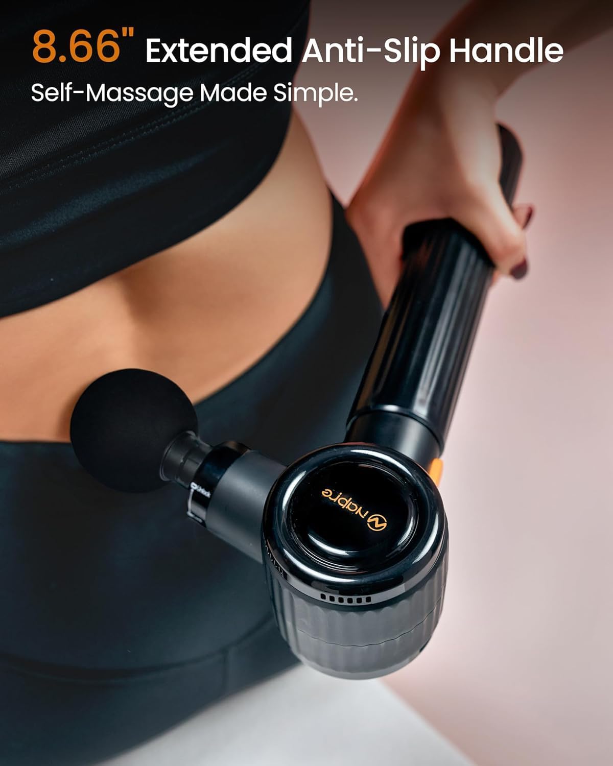 NAPRE Massage Gun,Massage Gun Deep Tissue with Extension Handle & 3 Adjustable Angles,Handheld Percussion Back Massager for Muscle/Neck/Body Pain Relief,6 Heads,Black