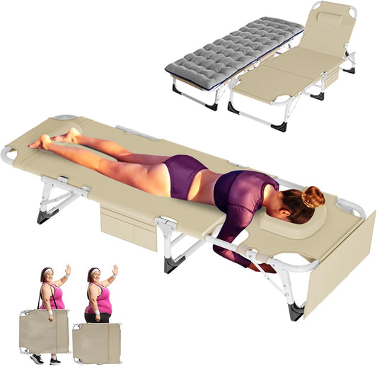 ABORON 3 in 1 Sun Tanning Chair Oversized with Mat&Face Arm Hole, Heavy Duty Folding Chaise Lounge Chairs, 5-Position Outdoor Lounge Chair/Pillow, for Beach, Pool, Lawn, Yard, Patio