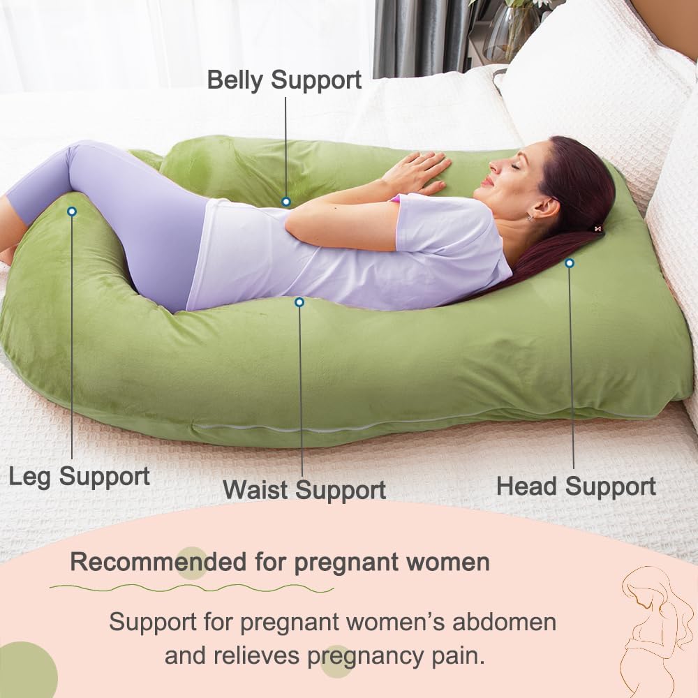 60 Inch Pregnancy Pillow for Sleeping, Extra Large U Shaped Body Pillow, Maternity Pillow for Pregnant Women (Green)