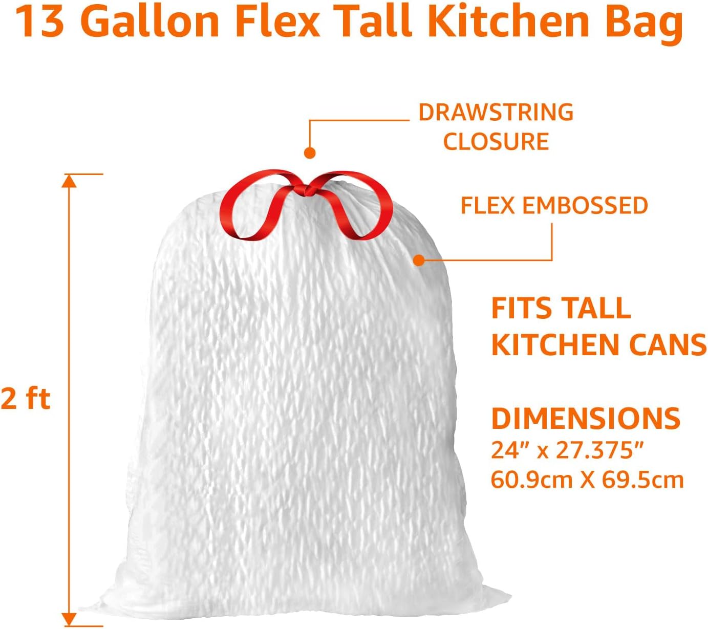 Amazon Basics Ultra-Force Tall Kitchen Drawstring Trash Bags, Classic Clean Scented, 13 Gallon, 80 Count with Odor Control