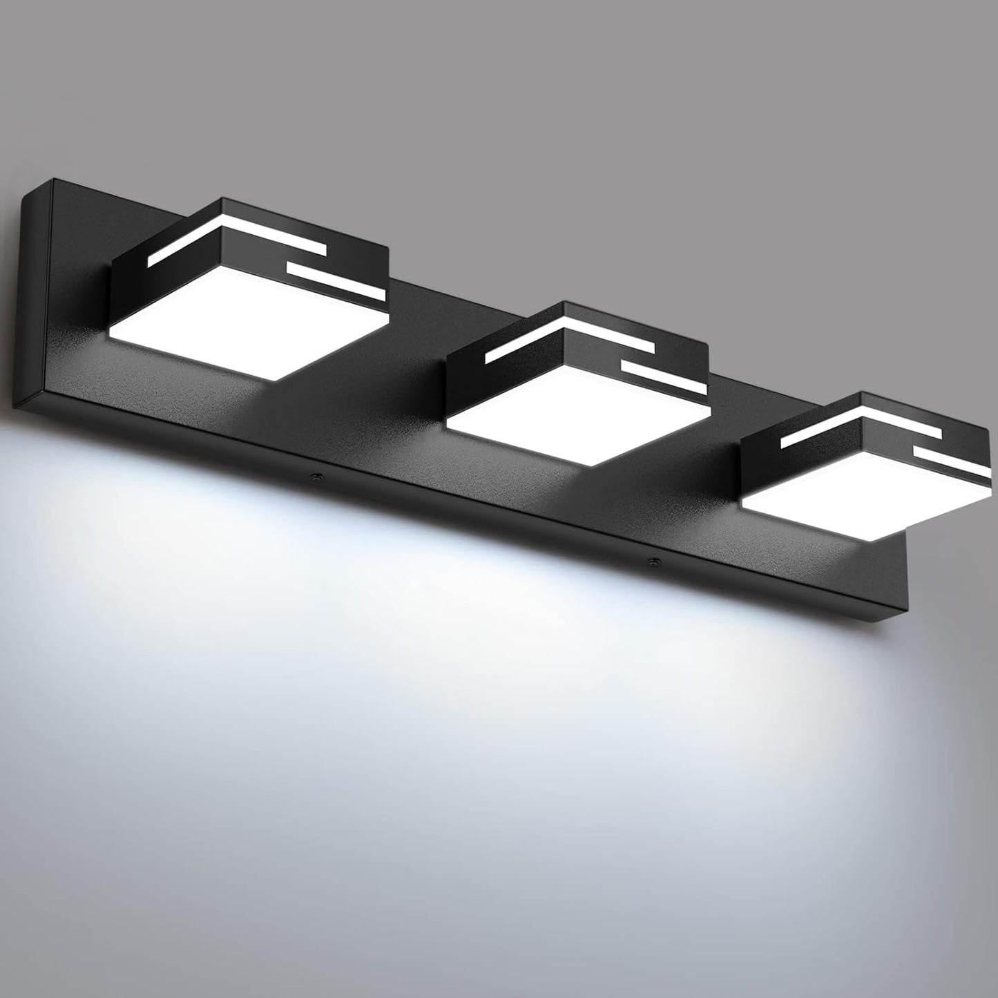 LED Modern Bathroom Vanity Light Fixtures, Dimmable Matte Black Vanity Lights for Bathroom Lighting Fixtures Over Mirror, with 360° Rotatable Acrylic Heads 3-Light 22-inch (Cool White 6000K)
