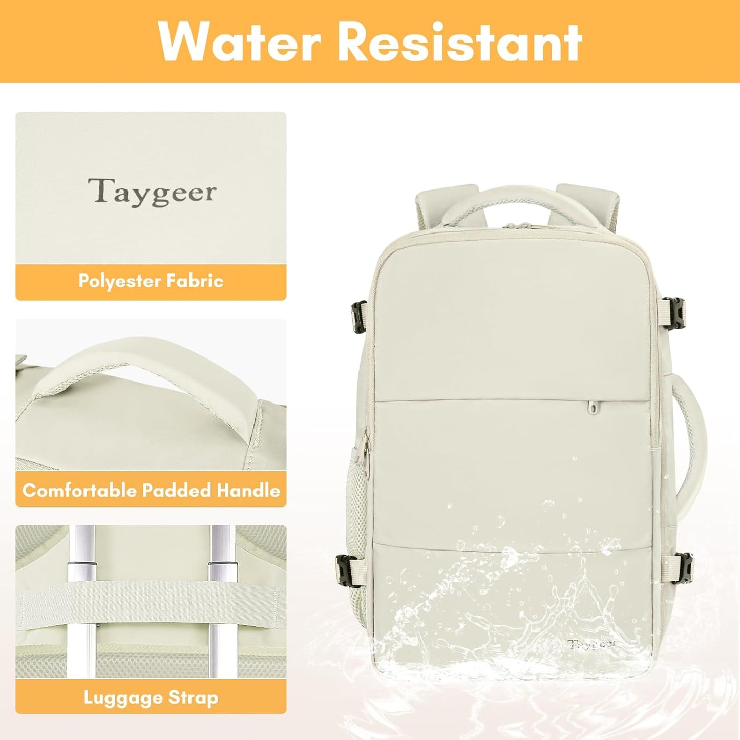 Taygeer Travel Backpack for Women, Carry On Backpack with Shoe Pouch, TSA 15.6" Laptop Back Pack Flight Approved, College Gym Bag Casual Daypack for Weekender Business Hiking,Beige