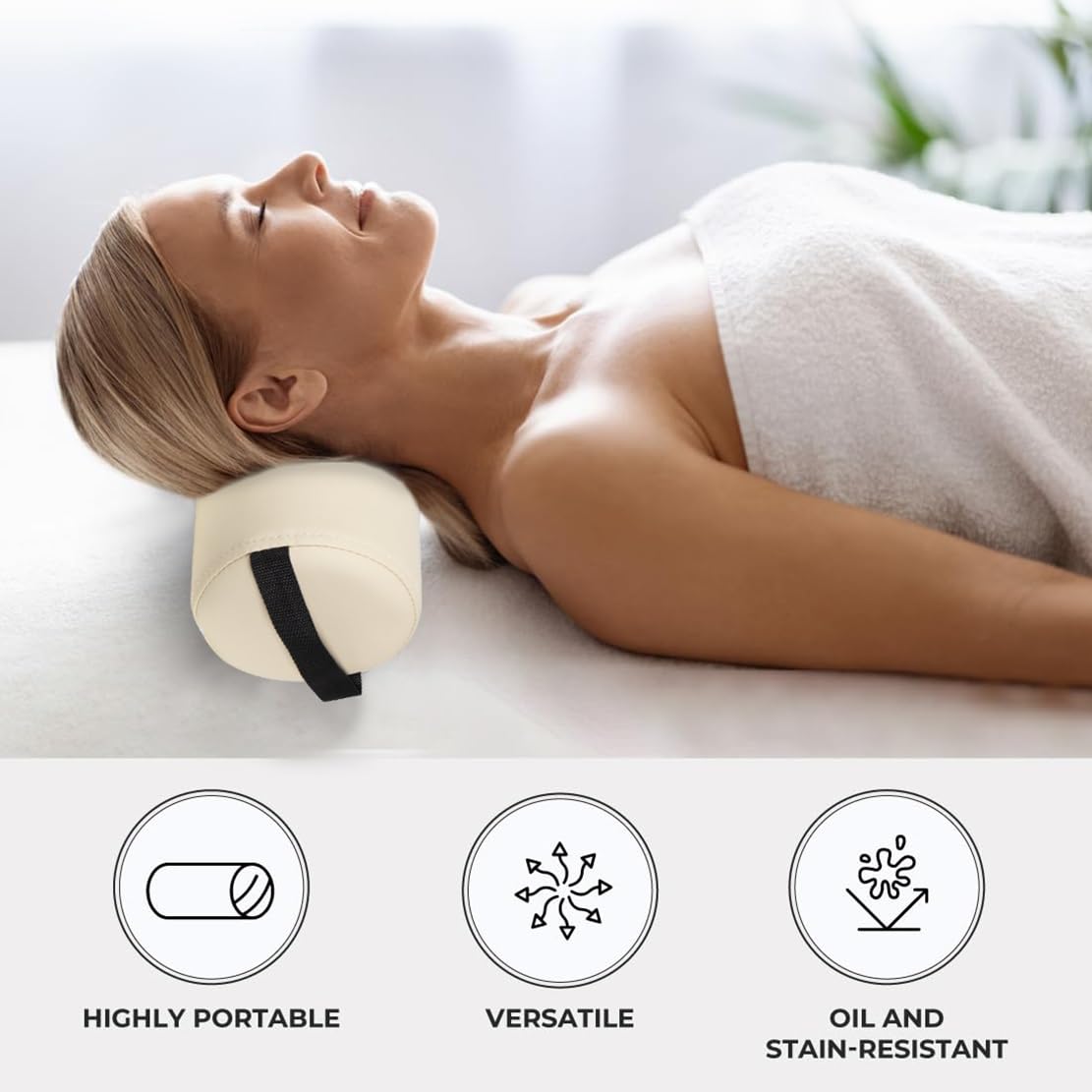 ForPro Full Round Bolster Pillow, Crème, Oil and Stain-Resistant, for Massage and Yoga, 6” R x 26” L