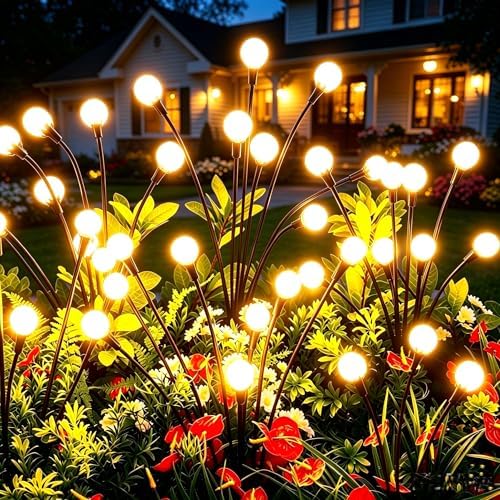 vignuto Solar Lights Outdoor Waterproof 4 Pack of 32 LEDs Garden Patio Firefly Decoration Unique Gifts Women Grandparents