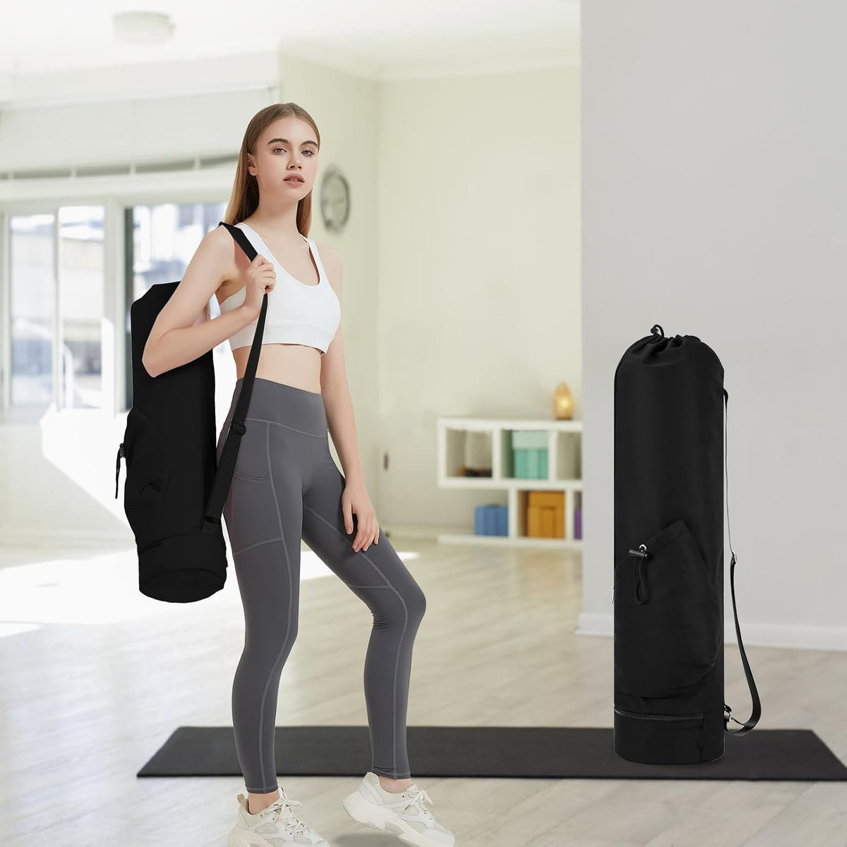 sportsnew Yoga Mat Bag with Water Bottle Pocket & Wet Pocket for Women