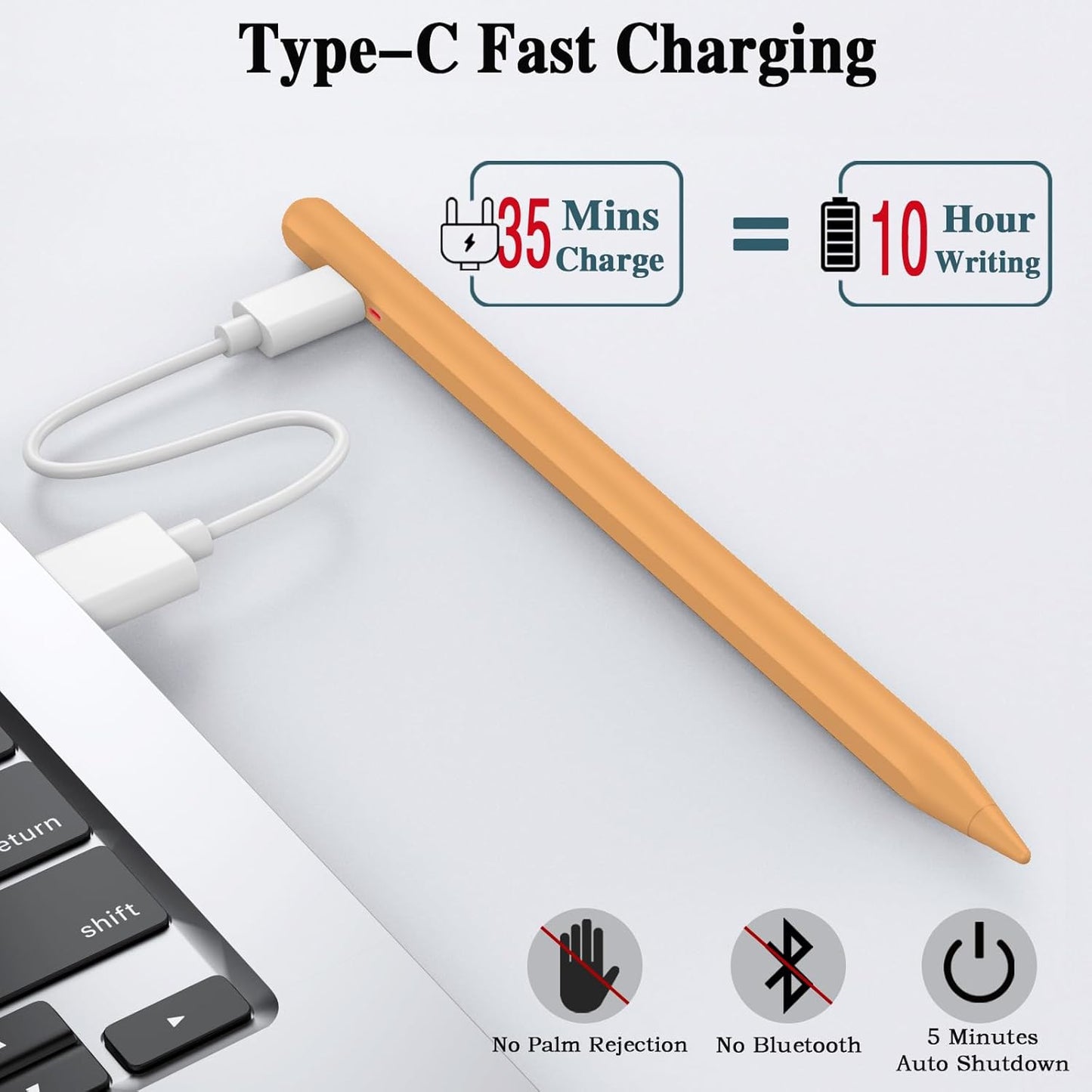 Stylus Pen for Android Tablet,Tablet Pencil for iOS/Android,Rechargeable Active Stylus Pen for iPhone/Samsung/XiaoMi/Huawei/Vivo/Lenovo and Other Android Smartphones and Tablets-Orange