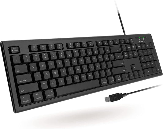 Macally Full Size Wired Mac Keyboard - Compatible with All Macs with USB Port - Wired Keyboard for Mac Mini / Pro, Macbook Pro/Air, iMac with Number Pad & 16 Apple Shortcut Keys Spill Proof - Black