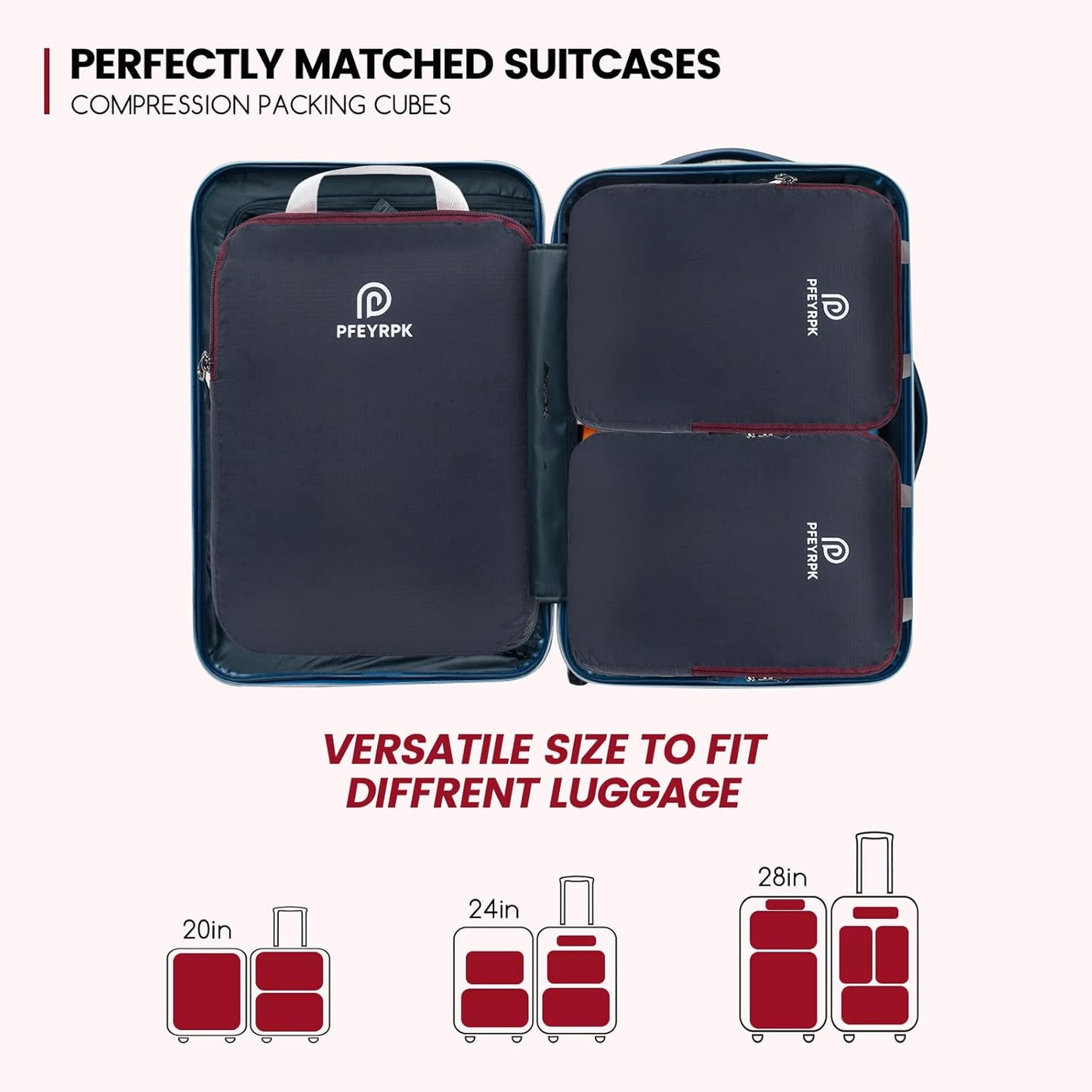 PFEYRPK Lightweight Compression Packing Cubes for Suitcases, Compressible Expandable Travel Packing Organizer with Clear Toiletries and Backpack Bag, Travel Essentials for Carry on Luggage 7 Set