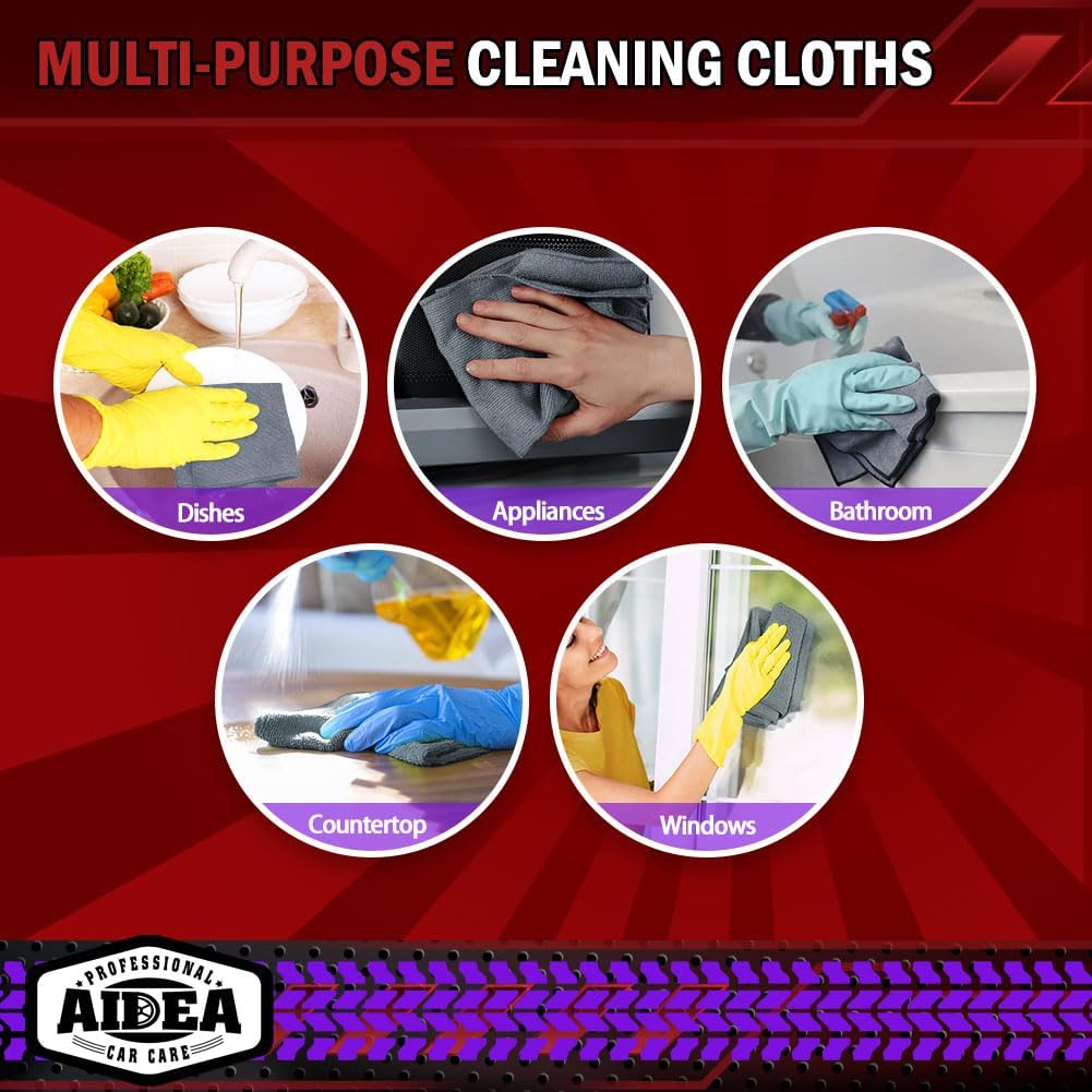 AIDEA Microfiber Cleaning Cloth Grey 50PK, Microfiber Towels for Cars, Premium Car Cloths, Dusting Cloth Lint Free Cleaning Rags for SUVs, House, Kitchen, Window, Workshops,12×12"
