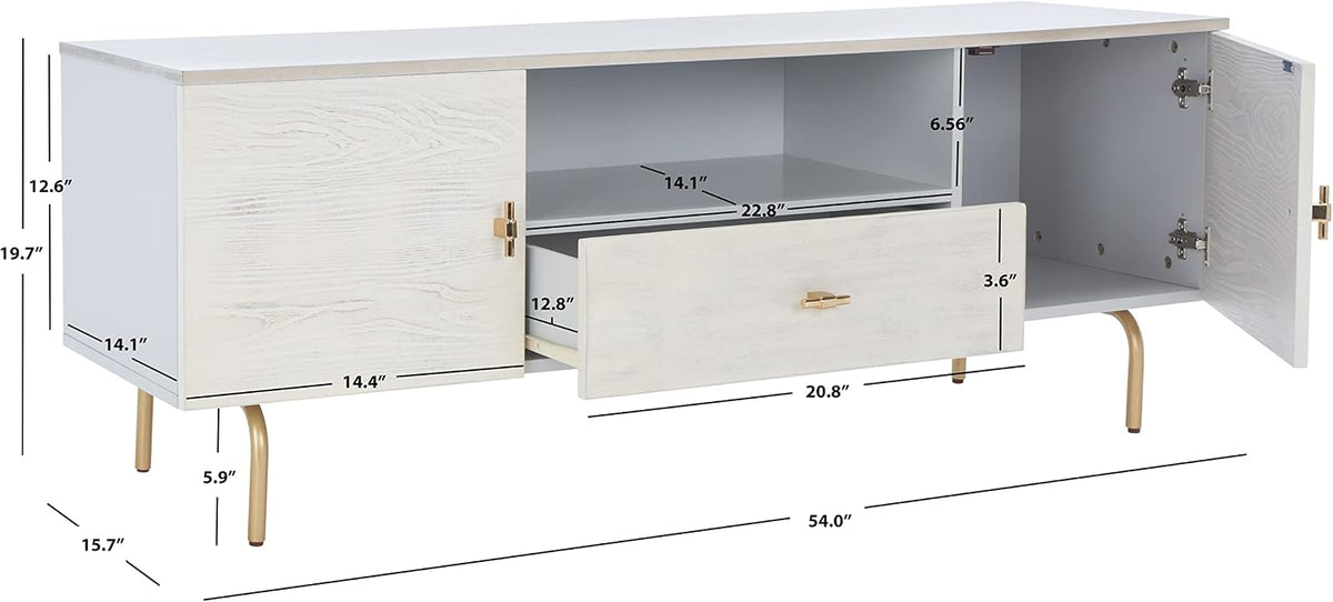 SAFAVIEH Genevieve TV Stand for up to 65" Flatscreen – Grey & White Washed Finish, Mid-Century Modern Storage Cabinet, Entertainment Media Console (MED5000E)